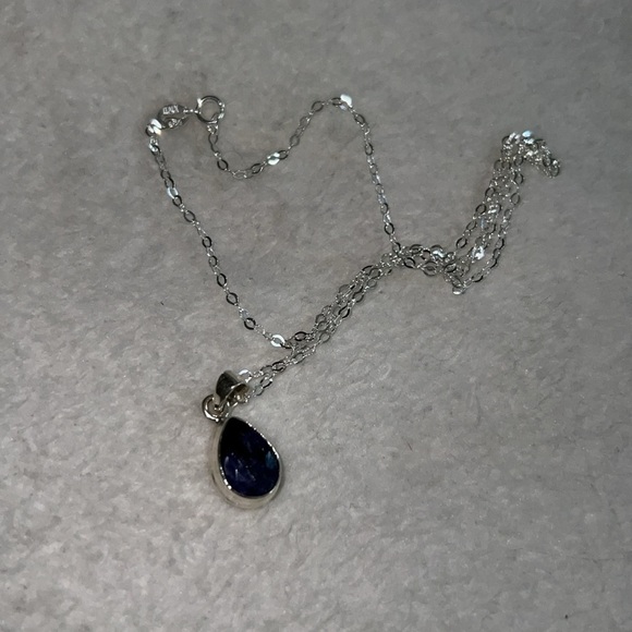 Faceted Iolite Teardrop Pendant Necklace – 925 Sterling Silver Chain - Picture 2 of 4